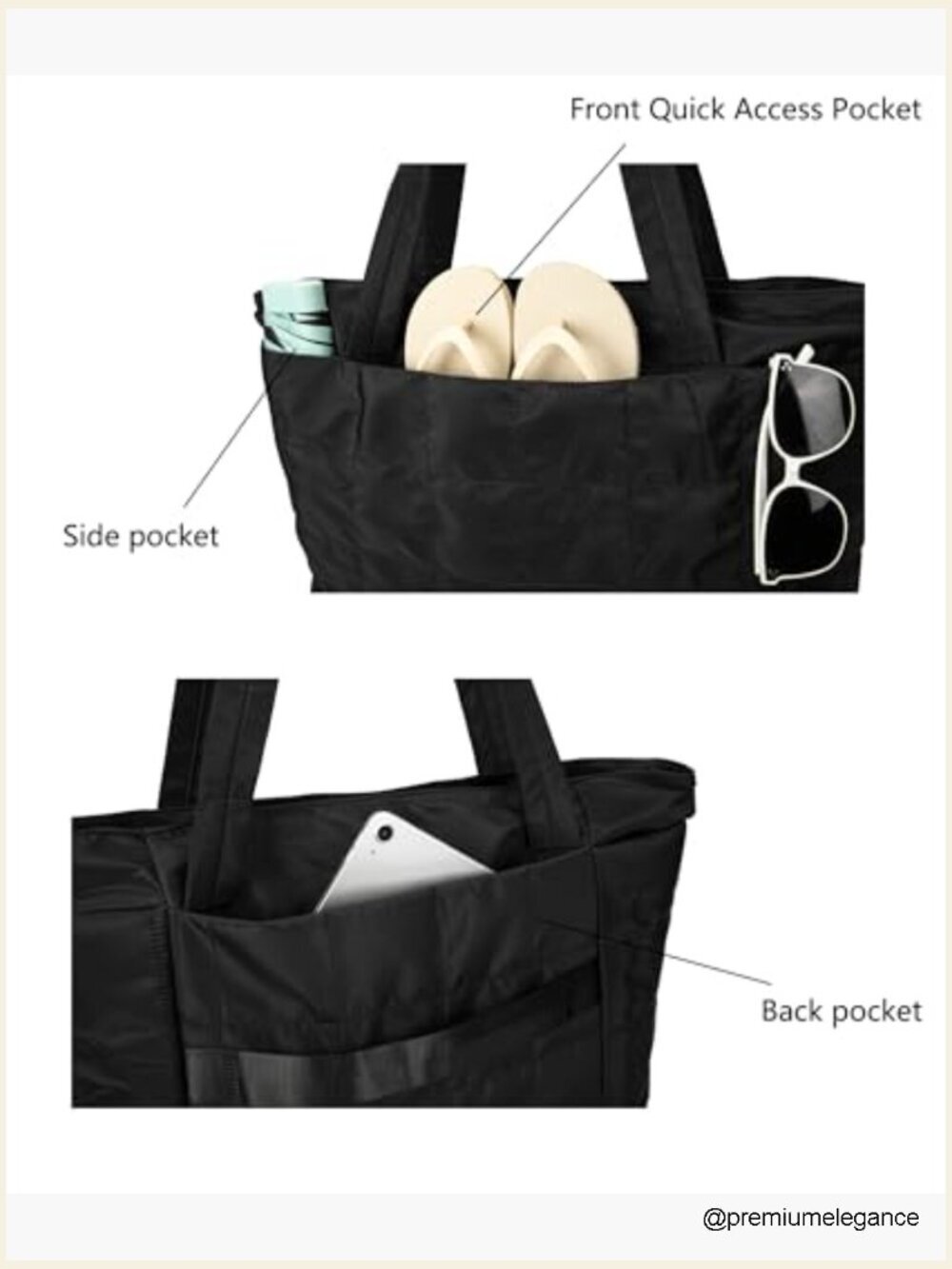 Lightweight Quilted Tote Bag Expandable Shoulder Bag with Zipper for Work - Picture 5 of 7